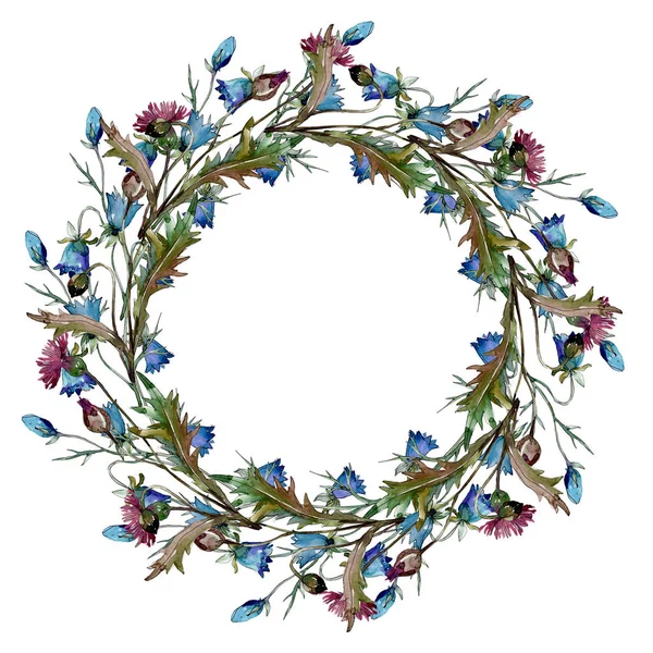 Wildflowers bloemen botanische bloemen. Aquarel achtergrond illustratie instellen. Frame rand ornament vierkant. — Stockfoto