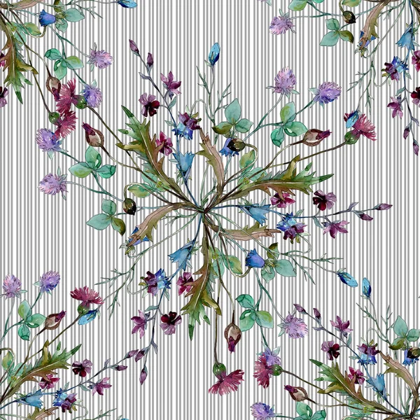 Wildflowers floral botanical flowers. Watercolor background illustration set. Seamless background pattern. — Stock Photo, Image