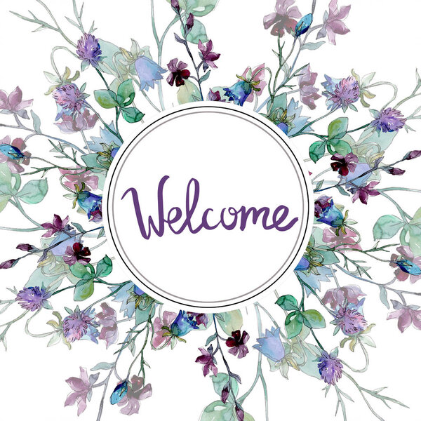 Wildflowers floral botanical flowers. Watercolor background illustration set. Frame border ornament square. — Stock Photo, Image