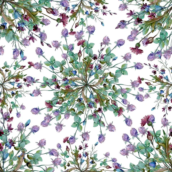 야생화 꽃 식물 꽃입니다. 수채화 배경 일러스트 세트입니다. 원활한 배경 패턴. — 스톡 사진
