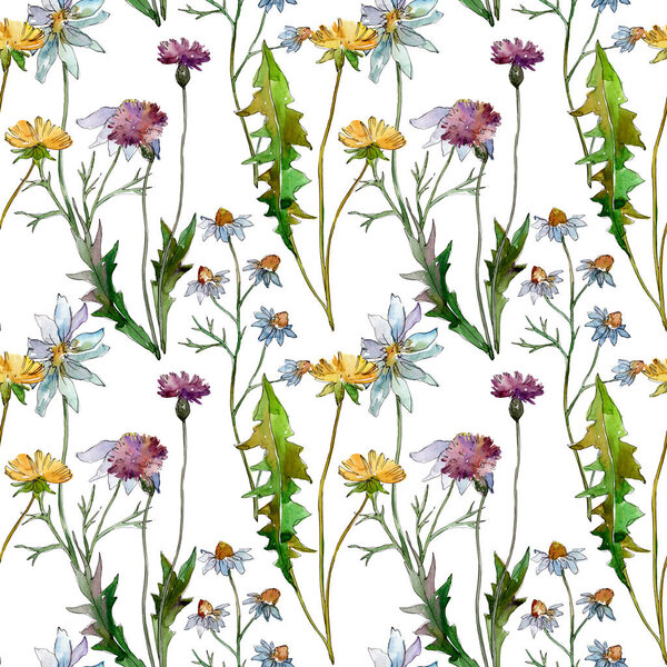 Цветочные ботанические цветы. Дикий весенний цветок. Набор акварельных рисунков. Акварель для рисования акварелью. Бесшовный рисунок фона. Текстура ткани для печати обоев
.