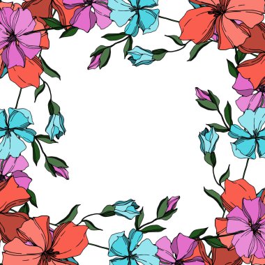 Vektör Keten çiçek botanik çiçekler. Siyah ve beyaz oyulmuş mürekkep sanatı. Çerçeve kenarlık süs karesi.