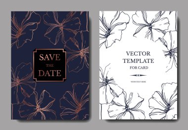 Vector Flax floral botanical flowers. Black and white engraved ink art. Wedding background card decorative border. clipart