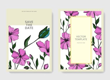 Vektör Keten çiçek botanik çiçekler. Siyah ve beyaz oyulmuş mürekkep sanatı. Düğün arka plan kartı dekoratif sınır.