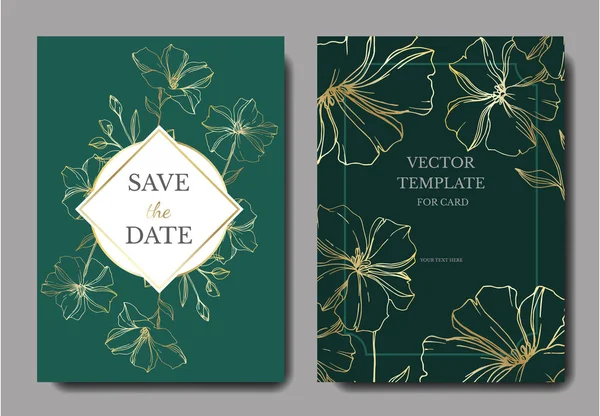 Vector Flax flores botânicas florais. Tinta gravada a preto e branco. Casamento cartão de fundo borda decorativa . — Vetor de Stock