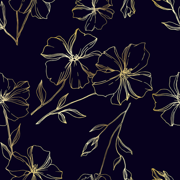 Vector Flax цветочные ботанические цветы. Черно-белый рисунок чернил. Бесшовный рисунок фона
.