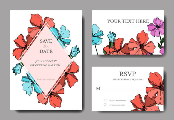 Vector Flax цветочные ботанические цветы. Черно-белый рисунок чернил. Декоративная граница свадебной карточки
.