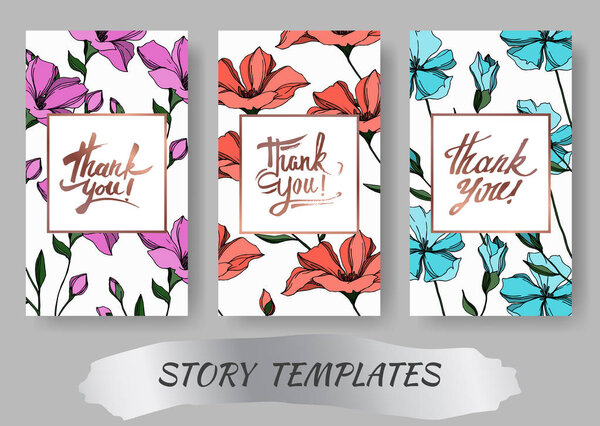 Vector Flax floral botanical flowers. Black and white engraved ink art. Wedding background card decorative border.