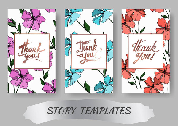 Vector Flax floral botanical flowers. Black and white engraved ink art. Wedding background card decorative border.