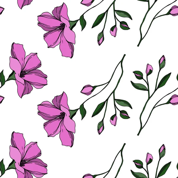 Vektör Keten çiçek botanik çiçekler. Siyah ve beyaz oyulmuş mürekkep sanatı. Kesintisiz arka plan deseni.