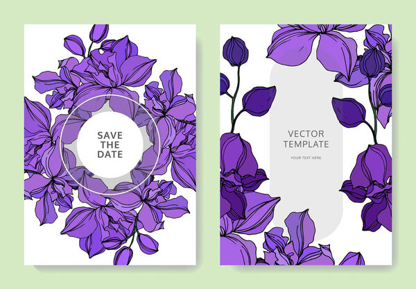 Vector Orchid floral botanical flowers. Black and white engraved ink art. Wedding background card decorative border.