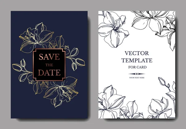 Vector Orchid floral botanical flowers. Black and white engraved ink art. Wedding background card decorative border. — Stock Illustration Vector Orchid floral botanical flowers. Black and white engraved ink art. Wedding background card decorative border. Stock Vector