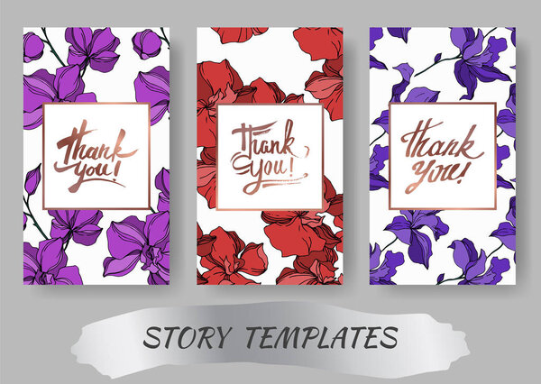 Vector Orchid floral botanical flowers. Black and white engraved ink art. Wedding background card decorative border.