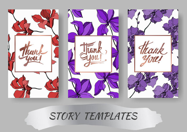 Vector Orchid floral botanical flowers. Black and white engraved ink art. Wedding background card decorative border.