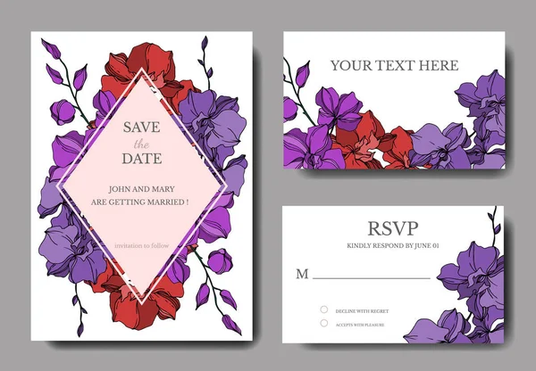 Vektör Orkide çiçek botanik çiçekler. Siyah ve beyaz oyulmuş mürekkep sanatı. Düğün arka plan kartı dekoratif sınır.