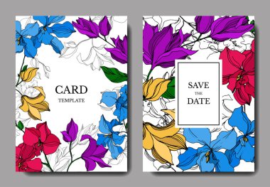 Vektör Orkide çiçek botanik çiçekler. Siyah ve beyaz oyulmuş mürekkep sanatı. Düğün arka plan kartı dekoratif sınır.