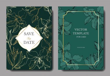 Vektör Orkide çiçek botanik çiçekler. Siyah ve beyaz oyulmuş mürekkep sanatı. Düğün arka plan kartı dekoratif sınır.