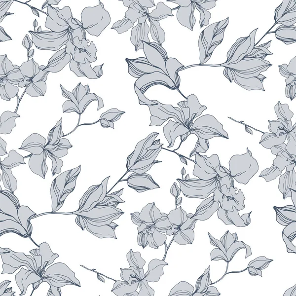 Floral βοτανικό λουλούδια. Μαύρο και άσπρο χαραγμένο μελάνι τέχνης. Ομαλή μοτίβο φόντου. — Διανυσματικό Αρχείο