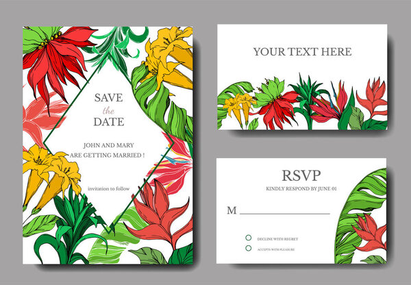 Vector Palm Beach botanical flowers. Черно-белый рисунок чернил. Свадебная карточка цветочные декоративные границы
.