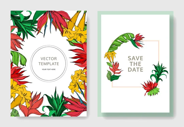 Vector Palm Beach botanical flowers. Черно-белый рисунок чернил. Свадебная карточка цветочные декоративные границы . — стоковый вектор