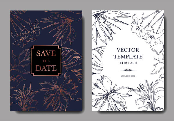 Vector Palm beach botanical flowers. Black and white engraved ink art. Wedding background card floral decorative border.