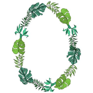 Vektör Palmiye plaj ağacı orman botanik bırakır. Siyah ve beyaz oyulmuş mürekkep sanatı. Çerçeve kenarlık süs karesi.