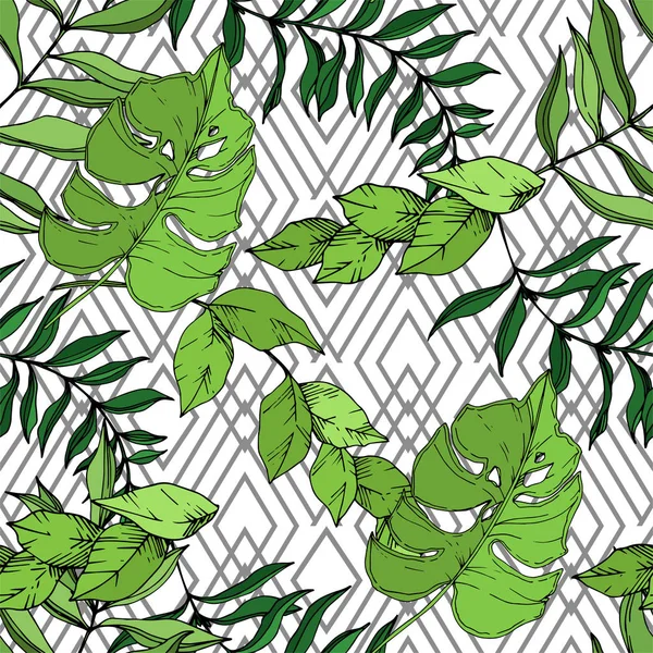 Vector Palm plage arbre feuilles jungle botanique. Encre gravée en noir et blanc. Modèle de fond sans couture . — Image vectorielle