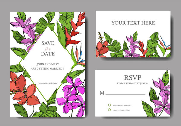 Vector Palm beach tree leaves. Black and white engraved ink art. Wedding background card floral decorative border.