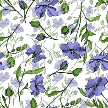 Vector Flax floral botanical flowers. Black and white engraved ink art. Seamless background pattern. clipart