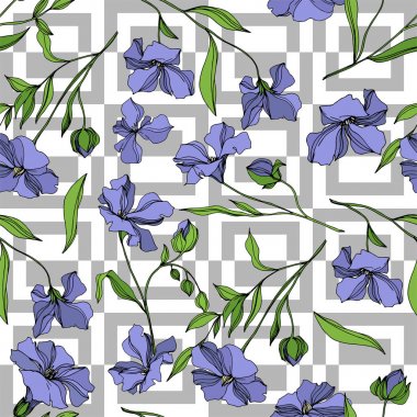 Vektör Keten çiçek botanik çiçekler. Siyah ve beyaz oyulmuş mürekkep sanatı. Kesintisiz arka plan deseni.