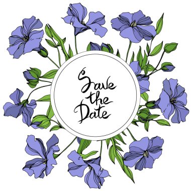 Vektör Keten çiçek botanik çiçekler. Siyah ve beyaz oyulmuş mürekkep sanatı. Çerçeve kenarlık süs karesi.