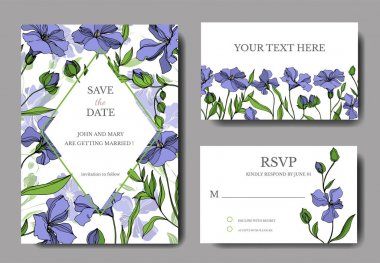 Vektör Keten çiçek botanik çiçekler. Siyah ve beyaz oyulmuş mürekkep sanatı. Düğün arka plan kartı dekoratif sınır.