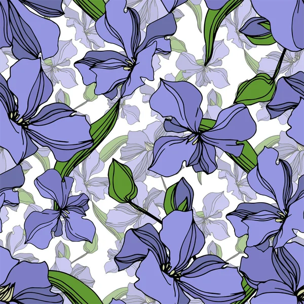 Fiori botanici floreali in lino vettoriale. Inchiostro inciso in bianco e nero art. Modello di sfondo senza soluzione di continuità . — Vettoriale Stock