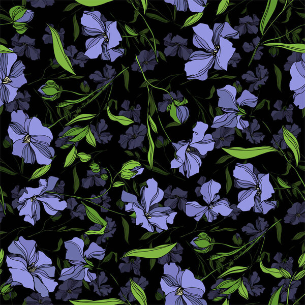 Vector Flax цветочные ботанические цветы. Черно-белый рисунок чернил. Бесшовный рисунок фона
.