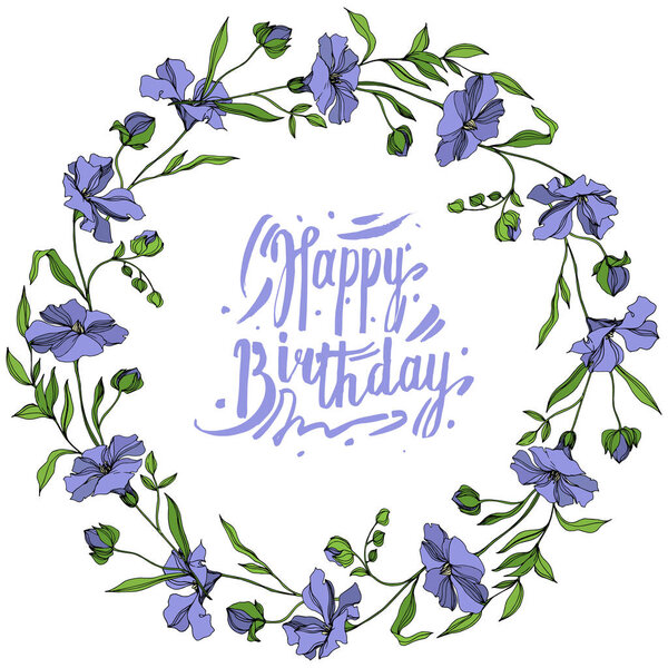 Vector Flax цветочные ботанические цветы. Черно-белый рисунок чернил. Граничный орнамент
.