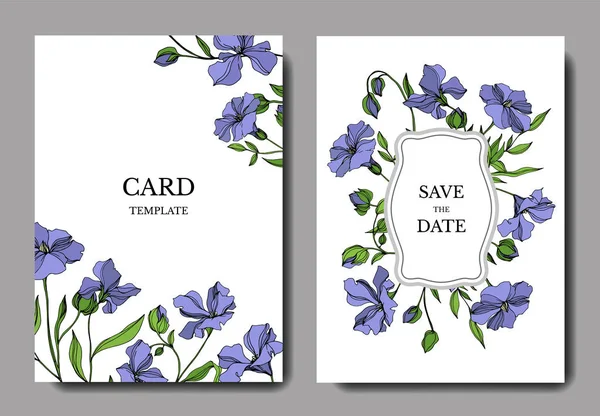 Vecteur Fleurs botaniques florales de lin. Encre gravée en noir et blanc. Carte de fond de mariage bordure décorative . — Image vectorielle