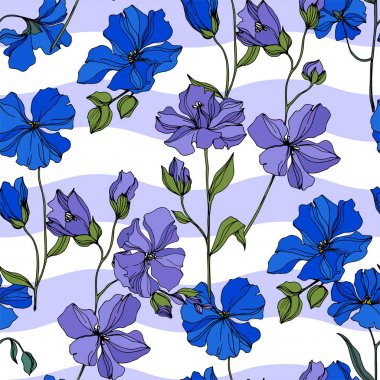 Vektör Keten çiçek botanik çiçekler. Siyah ve beyaz oyulmuş mürekkep sanatı. Kesintisiz arka plan deseni.