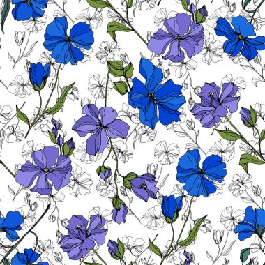 Vektör Keten çiçek botanik çiçekler. Siyah ve beyaz oyulmuş mürekkep sanatı. Kesintisiz arka plan deseni.