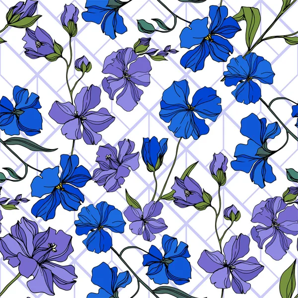 Vektör Keten çiçek botanik çiçekler. Siyah ve beyaz oyulmuş mürekkep sanatı. Kesintisiz arka plan deseni.