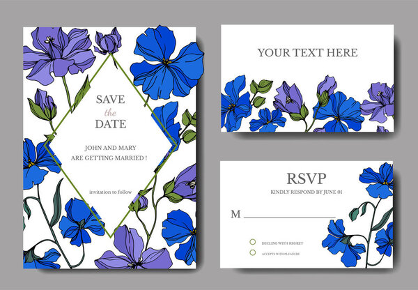 Vector Flax цветочные ботанические цветы. Черно-белый рисунок чернил. Декоративная граница свадебной карточки
.