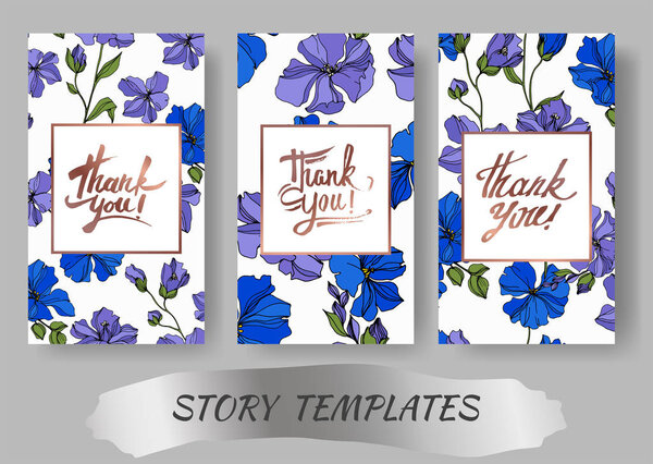 Vector Flax floral botanical flowers. Black and white engraved ink art. Wedding background card decorative border.