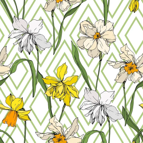 Διανυσματικά λουλούδια λουλουδιών. Μαύρο και άσπρο χαραγμένο μελάνι τέχνης. Ομαλή μοτίβο φόντου. — Διανυσματικό Αρχείο