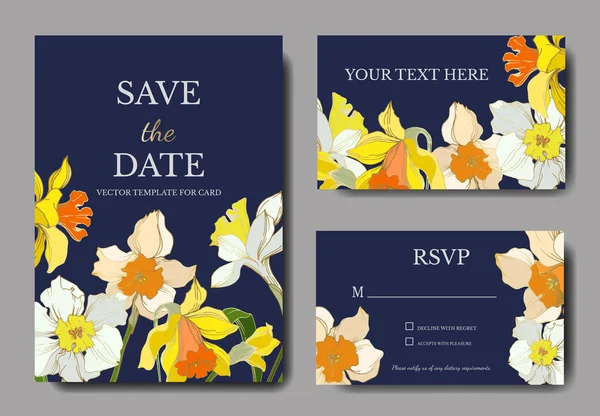 Vector Narcissus floral botanical flower. Black and white engraved ink art. Wedding background card decorative border. — Stock Vector
