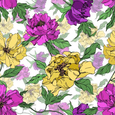 Şakayık çiçekbotanik çiçekleri. Siyah ve beyaz oyulmuş mürekkep sanatı. Kesintisiz arka plan deseni.