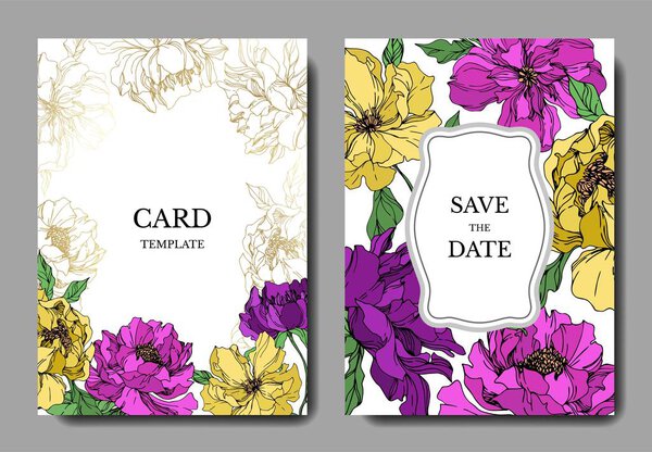 Peony floral botanical flowers. Black and white engraved ink art. Wedding background card floral decorative border.