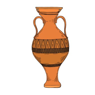 Vector Antique greek amphoras. Black and white engraved ink art. Isolated ancient illustration element. clipart