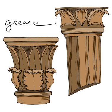 Vector Antique greek columns. Black and white engraved ink art. Isolated ancient illustration element. clipart
