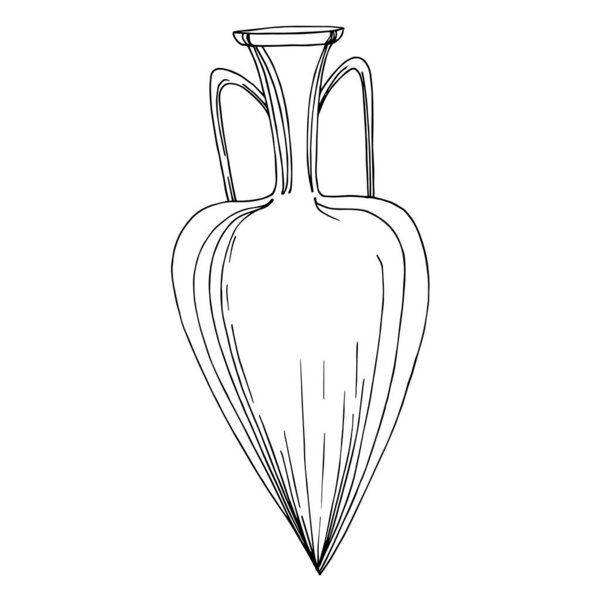 Vector Antique greek amphoras. Black and white engraved ink art. Isolated ancient illustration element.