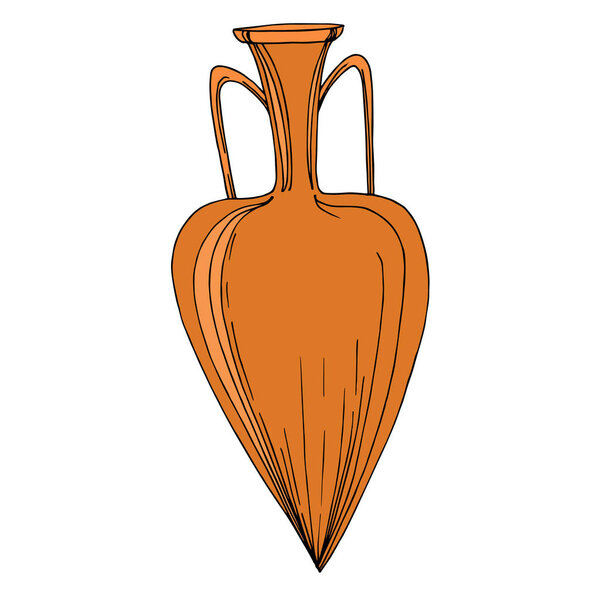 Vector Antique greek amphoras. Black and white engraved ink art. Isolated ancient illustration element.