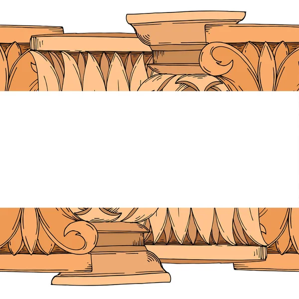 Vetor Colunas gregas antigas. Tinta gravada a preto e branco. Quadro borda ornamento quadrado . — Vetor de Stock